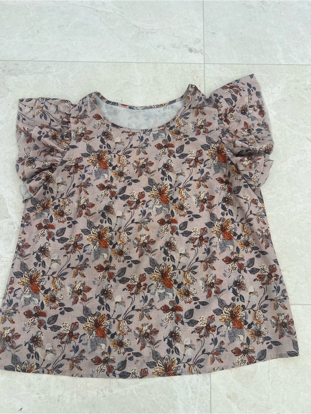 Floral Puff-Sleeve Blouse in Dusty Pink